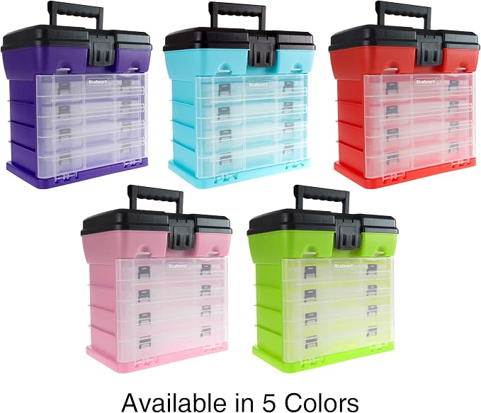 Storage and Tool Box-Durable Organizer Utility Box-4 Drawers with 19 Compartments Each for Hardware, Fish Tackle, Beads, and More by Stalwart (Purple)