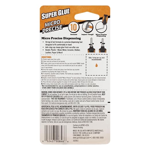 Gorilla Micro Precise Super Glue, Clear, 5.5 g, All Purpose