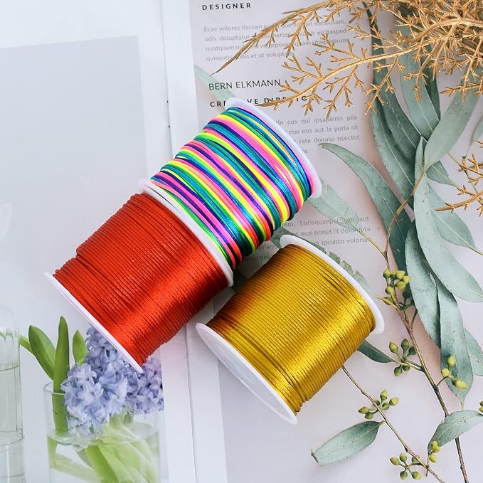 TONIFUL Nylon String Satin Cord for Necklace Bracelet Beading 1.5mm Gold | 50yd Non elastic durable non fading, for Jewelry Making Thread Rattail Macrame Trim Kumihimo Chinese Knot Craft Tags Hanging