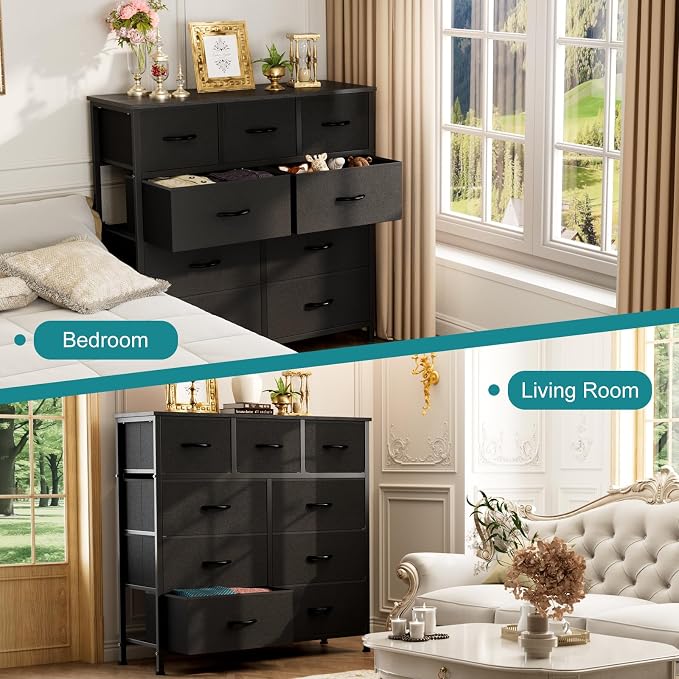OLIXIS 9 Drawer Black Dresser for Bedroom, Closet Organizer Storage Tower
