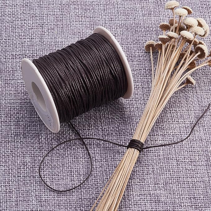 PH PandaHall 1mm Waxed Cord,100 Yards Waxed Cotton Cord Dark Brown Waxed Thread Beading String Waxed Craft String for Bracelet Necklace Jewelry Waist Beads Making Crafting Beading Macrame