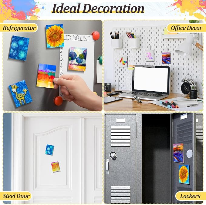 Nezyo 75 Pieces Magnetic Painting Canvas Panel Mini Canvas Boards Mini Canvases Tile Art for Painting Magnetic Fridge Locker Art Paints Crafts DIY Kit(Square,2 1/5 x 3 in)