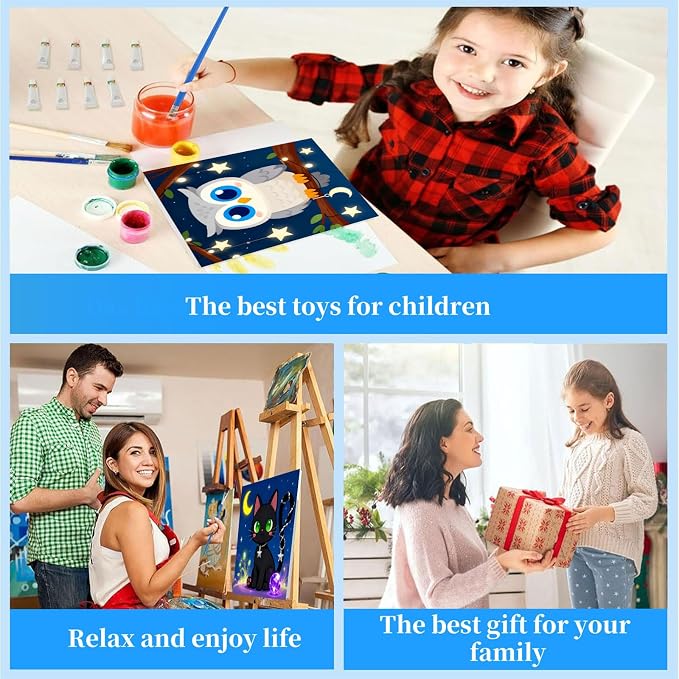 Arttoplus 4 Pack Paint by Numbers Kit for Kids with Frame Animals 8x8in | Cute Kids Paint by Numbers Ages 4-8-12 with Wooden Easel, Easy DIY Acrylic Oil Painting by number Aniamls for Gift Home Decor