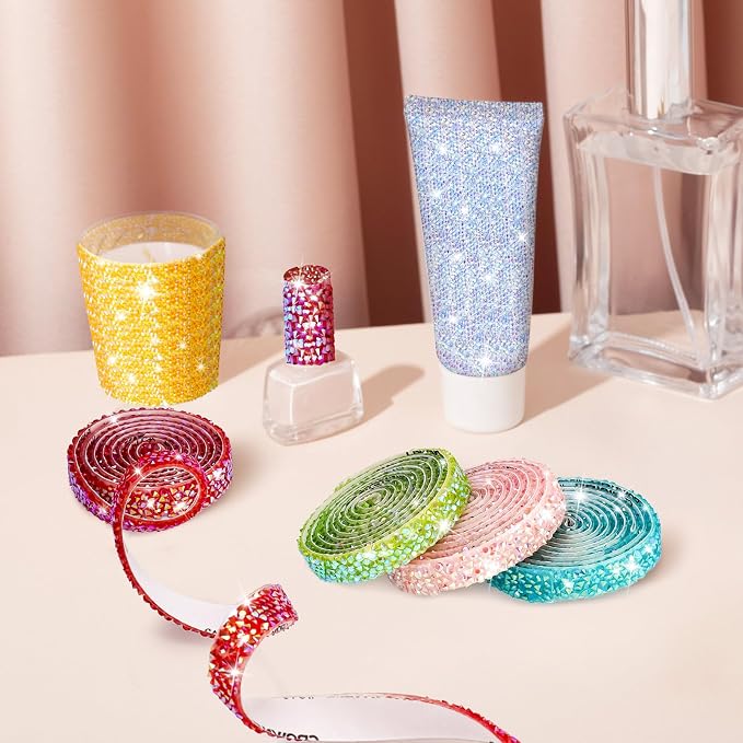 NiArt 12 Rolls Self Adhesive Rhinestone Ribbon 12 Yards DIY Candy Colors