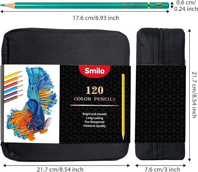 Smilo 120 Pack Colored Pencils for Adults Coloring Books with Carry Case