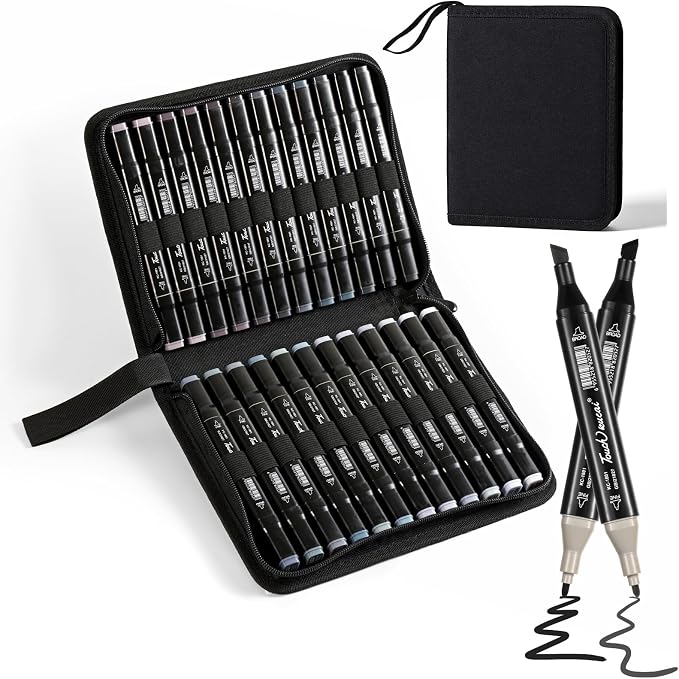 Grey Colors Alcohol Markers Set,24 Color Dual Tips Art Markers,Markers Pens for Artist Adults Coloring Illustration Painting DIY Crafts Making Art Supplies