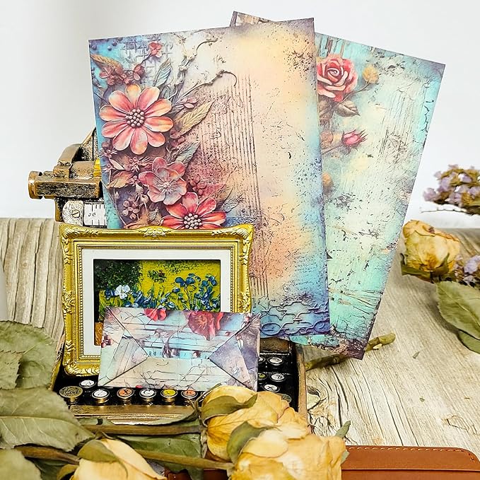 PRSTINCOL Scrapbook Paper,24 Sheets 6x4.3 Inch Floral scrapbook supplies,Single-Sided Vivid Origami Decoupage Paper for Diy Crafts, Card Making, Art Journaling