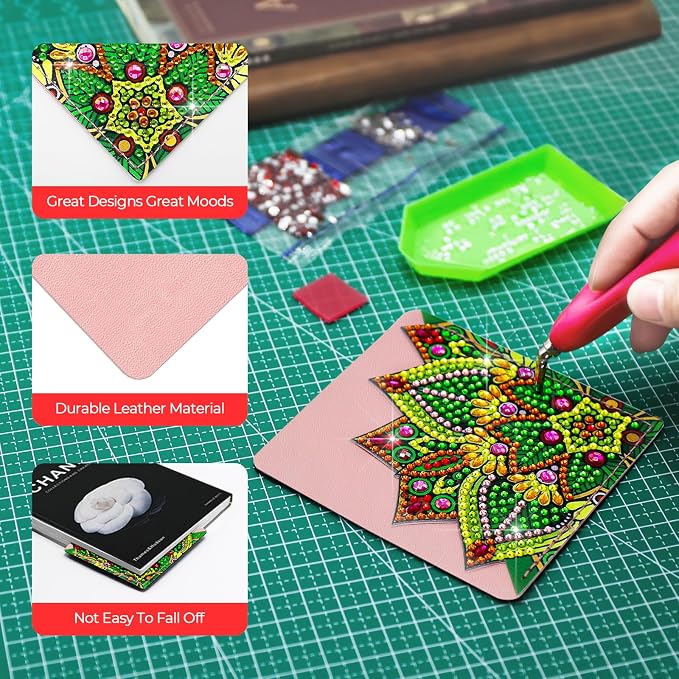 10 Individual Diamond Art Kit 16 PC Bookmarks Adult Bedazzling Craft Women | Diamond Painting by Dots Bead Leather Book Mark DIY Gem Dot Rhinestones for Ladies Night Party Mandala Bulk Kit