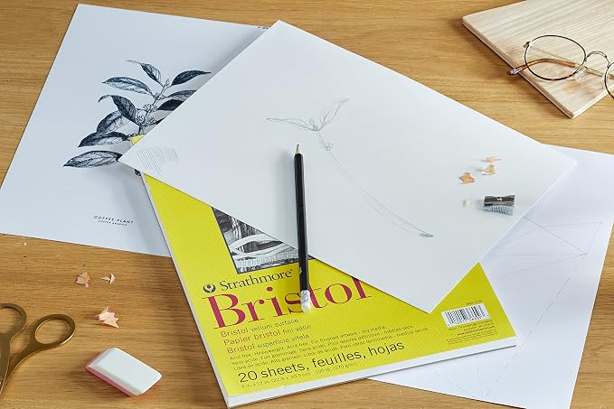 Strathmore 300 Series Tape Bound Bristol Pad, 100 lb. Vellum Surface, 9 X 12 inches, White, 20 Sheets (342-109)