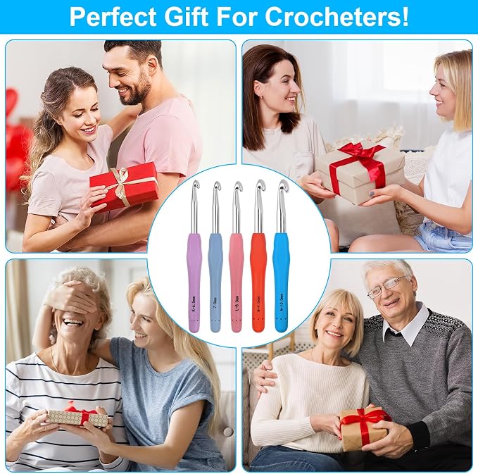 Large Crochet Hooks 5 Sizes Crochet Hook Set, 29 Pack Yarn Needle Kits for Beginners, Knitting Needles with Ergonomic Handles for Arthritic Hands, 6.5mm 7.0mm 8.0mm 9.0mm 10.0mm Crochet Needle Kit