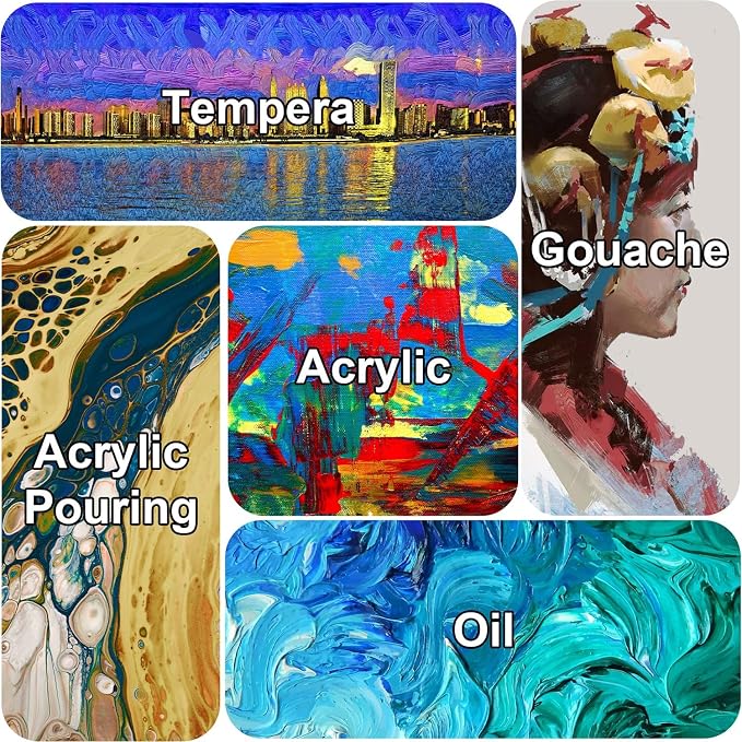 Gallery Wrapped Stretched Canvases for Painting 10x20 Inch 3-Pack, 16 oz Triple Primed Acid-Free 100% Cotton Blank Canvas, Rectangular Spline Canvas for Oil Paint Acrylics Pouring & Wet Art Media