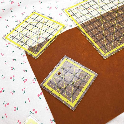 Quilting Rulers Sewing Ruler,Acrylic Quilting Ruler Templates,Precision Cutting Tools for Patchwork Fabric,Sewing Supplies Yellow(2.5"X2.5",4.5"X4.5",6.5"X6.5",10.5"X10.5")