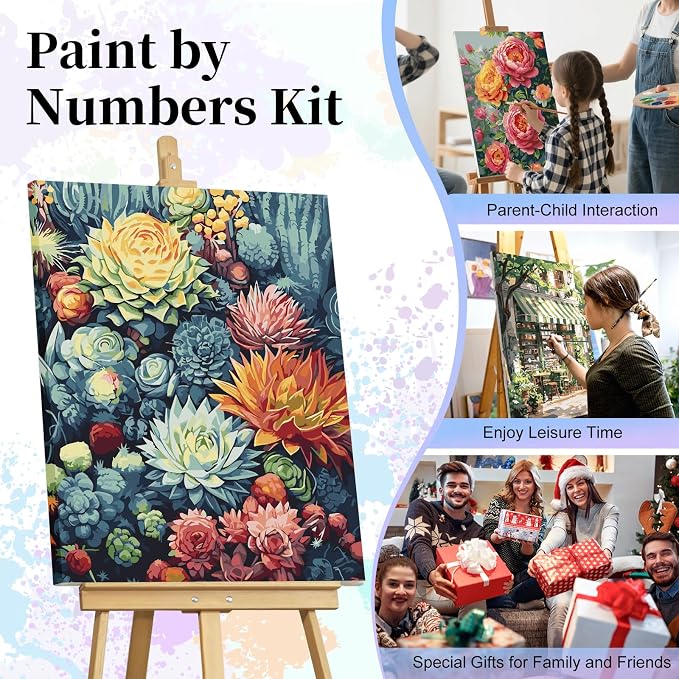 Paint by Numbers Kit for Adults, Succulent Number Painting Canvas Kit | DIY Acrylic Painting Set for Beginners, Stress Relief Relaxing Craft, Home Wall Decor, Holiday Gift for Adults, 16x20 Inch