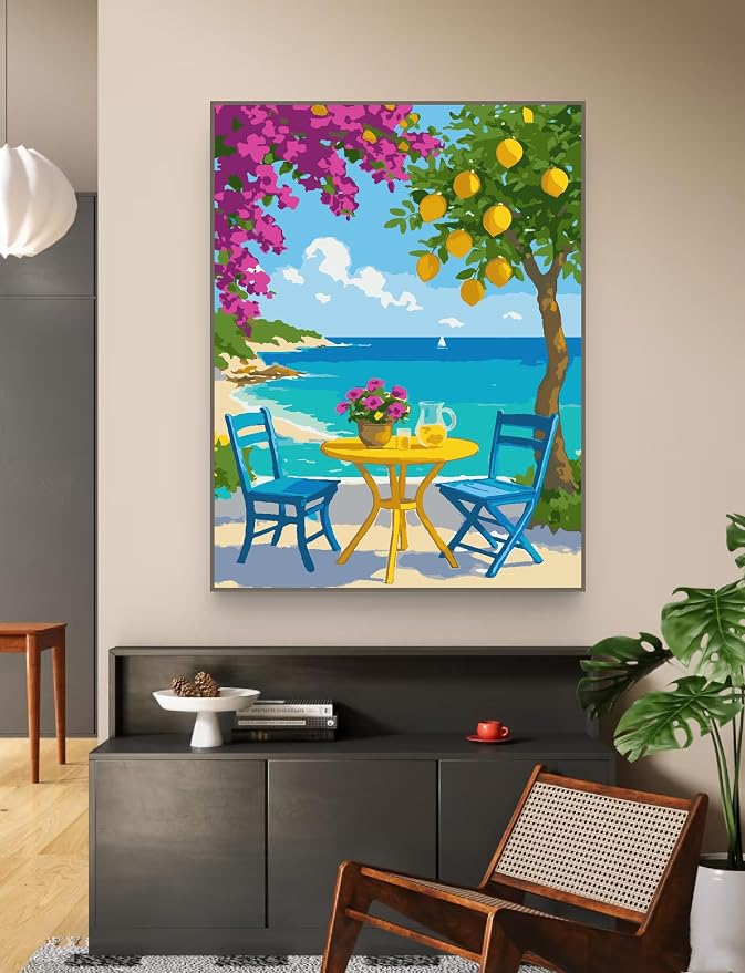 ZRIZQ Landscapes Paint by Numbers Kit for Adults Beginner,Lemon Tree,16x20 | Full set with wooden brushes,rolled canvas,rich paints.Calming activity.Beginner friendly.Just open and paint.