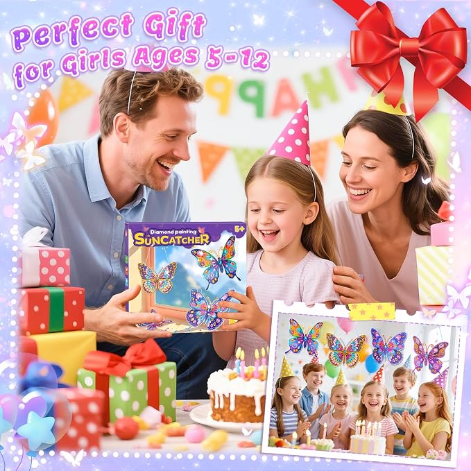 Diamond Painting Kit for Kids Butterfly Suncatcher Window Gem Art and Craft
