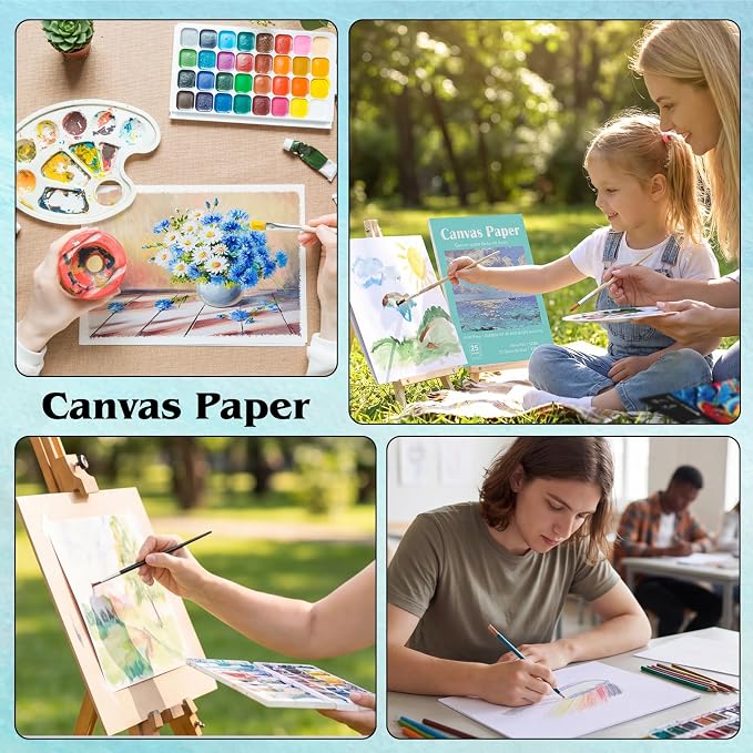 Prudiut Canvas Paper Pad 9x12 in, 25 Sheets, 180 GSM, Glue Bound | Canvas-Textured Surface, for Acrylic & Oil Painting, Easy Tear-Off Pages, for Students, Kids & Hobbyists