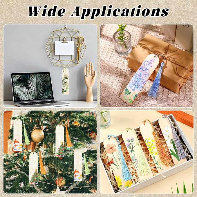 50 Pcs Wooden Bookmarks, Unfinished Wooden Bookmarks with 50 Pcs Tassels, DIY Blank Wood Bookmark for DIY Art Crafts, Birthday Gifts, Christmas Party Decoration (Arch Shape)