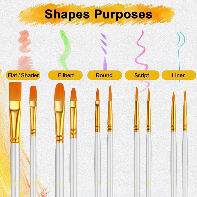 Acrylic Paint Brushes Set, 160Pcs Round Pointed Tip Artist Paintbrushes for Acrylic Painting Oil Watercolor Canvas Boards Rock Body Face Nail Art, Halloween Pumpkin Ceramic Crafts Supplies,White