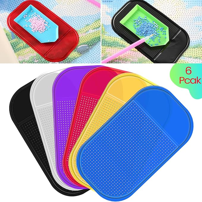 Blulu 6 Pcs Diamond Art Painting Accessories and Tool,Dark Color Style | Reusable Gel Holder for Art Supplies, Anti-slip Tools Keep Diamonds Secure, Sticky Mat Tray 5.6x3.3 in for Adults Crafts
