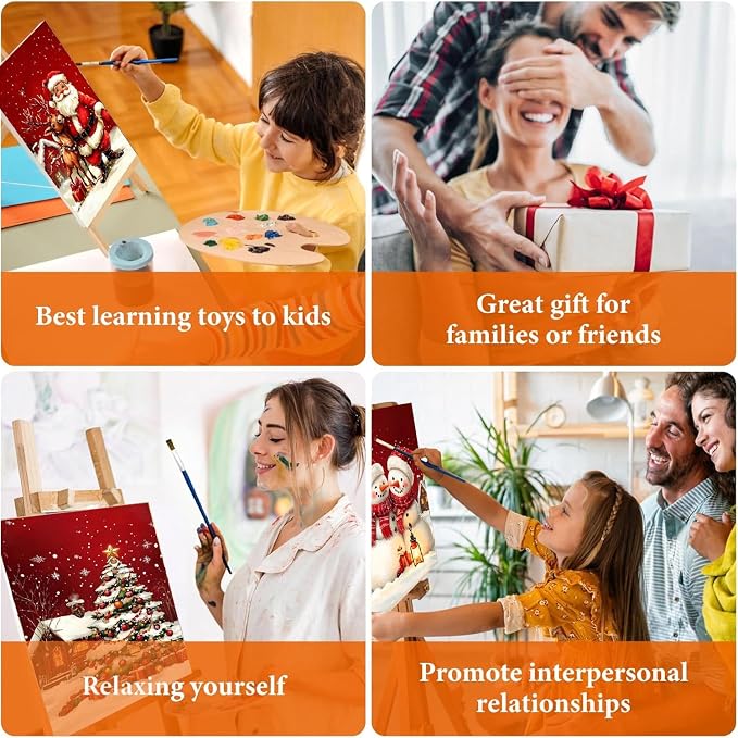 4 Pack Christmas Paint by Numbers Kit for Adults with Frame, Easy Snowman Paint by Number for Adults Beginner with Wooden Easel, DIY Painting by Numbers Canvas Framed for Home Decor 8 x 12 Inch
