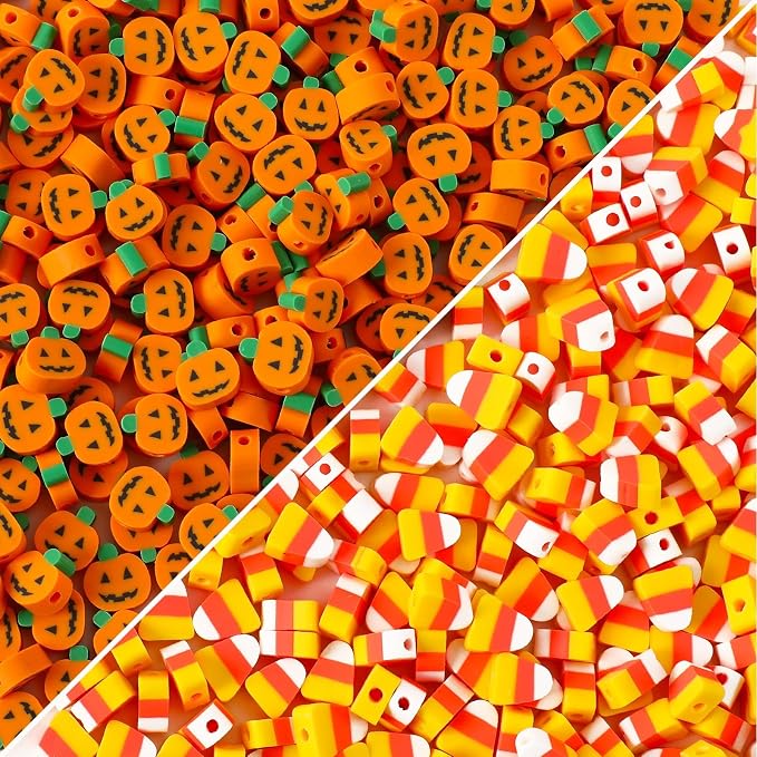 Augshy 300Pcs Halloween Polymer Clay Beads Pumpkin Candy Corn Shaped Beads