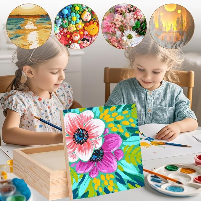 FSWCCK 5 Pack 10 x 10 inch Wood Panel Boards, Unfinished Wood Canvas Panels for Crafts, Painting Canvas, DIY Art Projects, Pouring, Arts Use with Oils, Acrylics