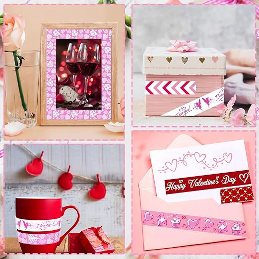 SANNIX 12 Rolls Valentine's Day Washi Tape 15mm Red Pink Love Valentines