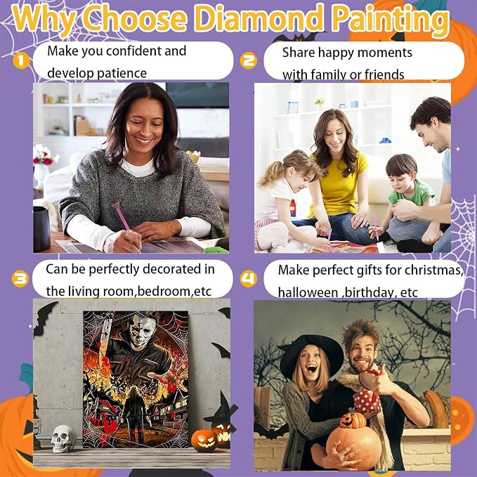 6 Pack Halloween Diamond Art Kits for Adults without Frame 12x16 Inch | Halloween Diamond Painting Kit Beginners, Horror 5D Gem Art for Adults with Round Gem Painting Gift Home Wall Decor