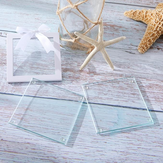 Kate Aspen Clear Glass Drink Coasters Set of 12 - DIY Sublimation Blanks for Drink Coasters, Wedding Favors, Home Décor, Bridal Shower Gifts, Fall Decorations, Bar Coasters, and Party Craft Supplies