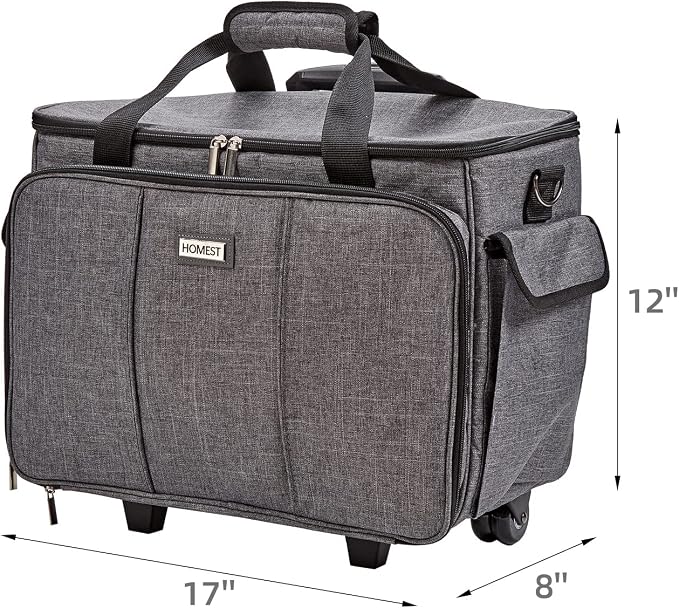 HOMEST Deluxe Sewing Machine Case with Wheels, Rolling Trolley Tote