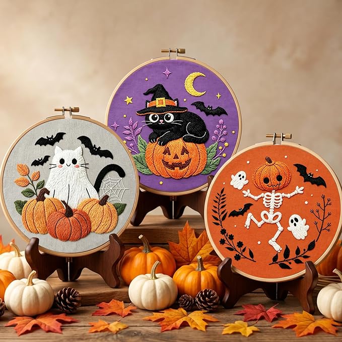 Nuberlic 3 Pack Halloween Embroidery Kit for Beginners