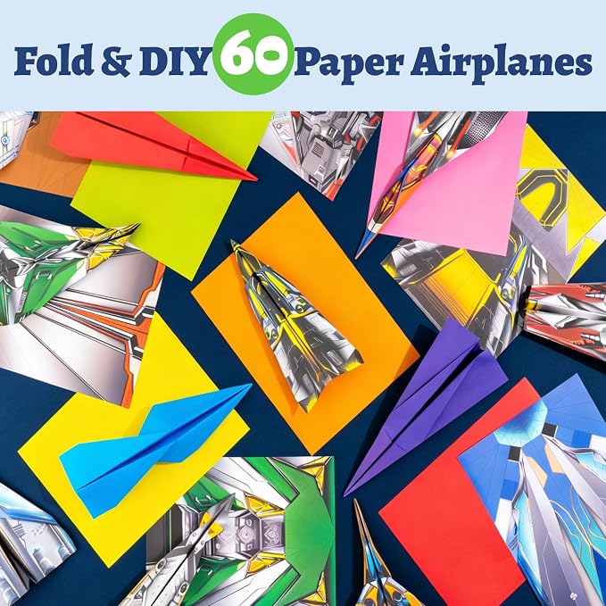 hapray 60 Sheets Paper Airplane Kit, Paper Plane with Origami Book & Video