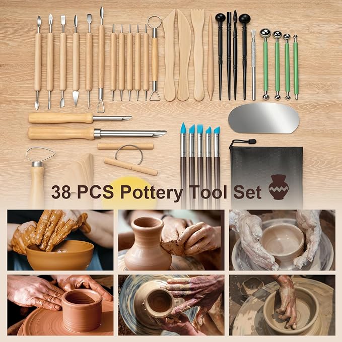Amrules 38 Pcs Polymer Clay Sculpting Tools Kit for Adults, Light Yellow | Multi-Functional for Carving, Dotting & Molding, Ideal for Art Class & Pottery Studio, Comes with Zipper Storage Bag