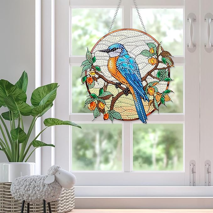 SKRYUIE Bird Hanging Pearl Diamond Art Kits for Adults Suncatcher A52 | Special Shaped Crystal DIY Hanging Diamond Painting Kit, Gift for Mother Spring Summer Window Wreath Decor 7.91 x 7.76 Inch