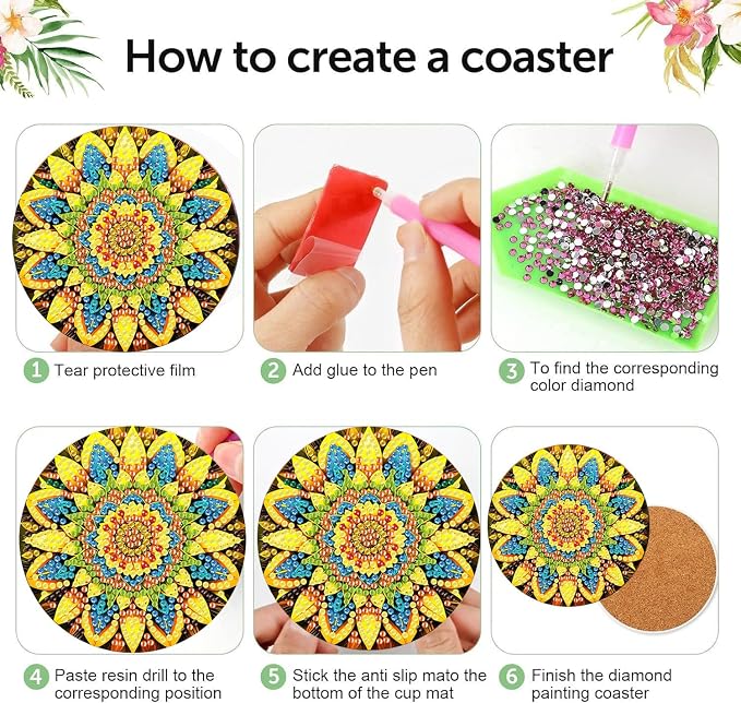 mrpwnle Diamond Art Coasters Kits, 8Pcs Mandala Diamond Painting Coasters