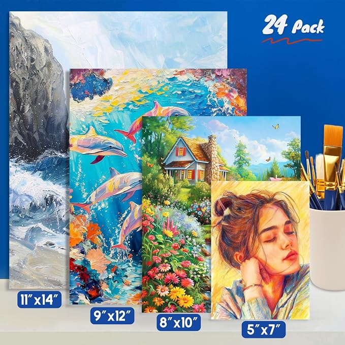 Halobios 12-Pack 9x12 inch Canvas Boards for Painting, Canvas Panels for Kid & Adults 100% Cotton Gesso Primed Art Painting Supplies for Acrylic, Oil, Tempera & Watercolor