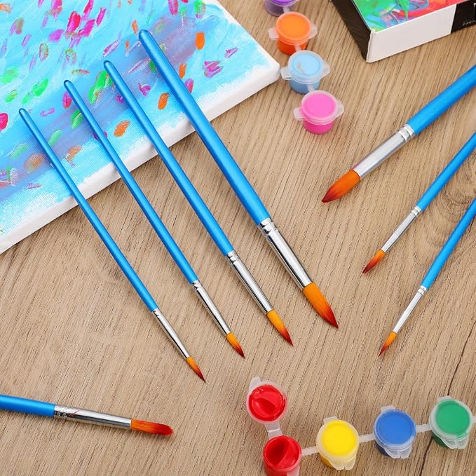 Sherr 48 Pcs Paint Brush Set Bulk Acrylic Brush Wood Paint for Detail Art Crafts Kids Artist Adult Watercolor Oil Face Body(0.35, 0.28, 0.2, 0.16 Inch,Round Style)