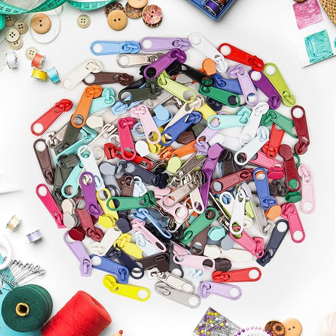 DOITEM 120Pcs Zippers Repair Kit Zipper Replacement 3# Zipper Pull Rescue Kit for Clothing Jackets Purses Luggage Backpacks (23 Colors)