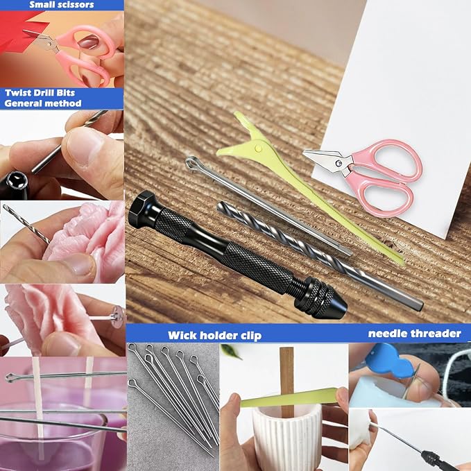 39PCS Professional Candle Making Kit with Soy Candle Wicks,Extra Long Big Hole Wicking Needle Hand Twist Drill Bits with Storage Bag,Mold Punch Set with Hook Eye for Inserting Candle&Mold Wicks