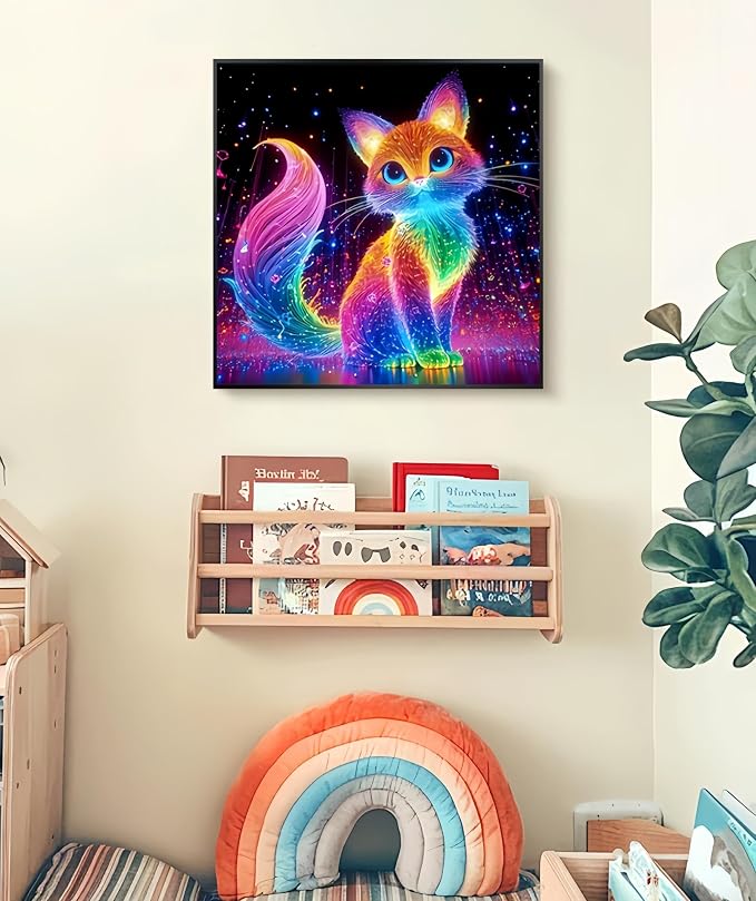 Diamond Art Kits for Adults,Glowing Cat Diamond Painting Kit,13.8X13.8inch | 5D DIY Full Round Drill Dreamy Cat Paint by Diamonds,Dot Gem Art Painting Kits,for Home Wall Decor Beginners