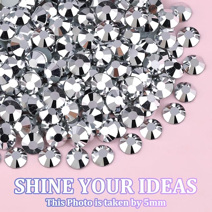 25000Pcs Resin Rhinestones for Crafting, Silver 2-6mm Mixed Sizes Non Hotfix Flatback Gems with 1Pcs Glue, Bedazzling Crystal for DIY Craft Clothing Mugs Tumblers Shoes Fabric Decor Nail Art