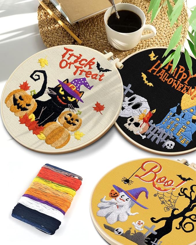 TINDTOP Halloween Embroidery Kit for Adult, Embroidery Stitch Practice kit