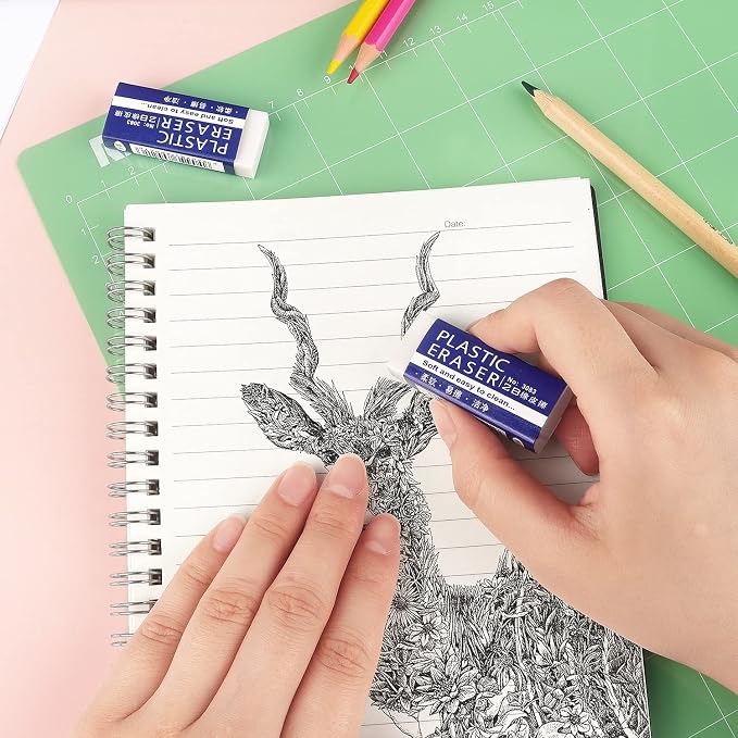 Tamaki Erasers, Large, White, 12 Pack | Erasers for School Office, Art Eraser for Drawing