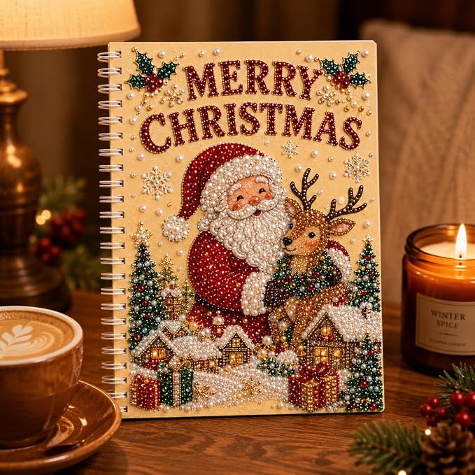 100 Pages DIY Christmas Pearl Diamond Art Painting Notebook,Style G