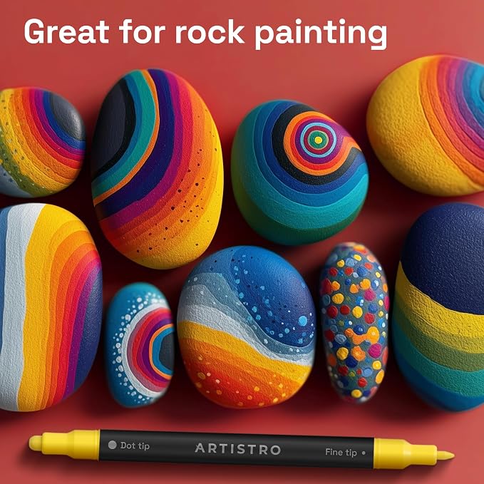 ARTISTRO Dual-Tip Acrylic Paint Marker Pens - Set of 72 | For Fabric, Rock, Glass, Wood, & Coloring Books, Arts & Crafts Gift, Classroom Must Haves & School Supplies (Dot & Fine Tips)