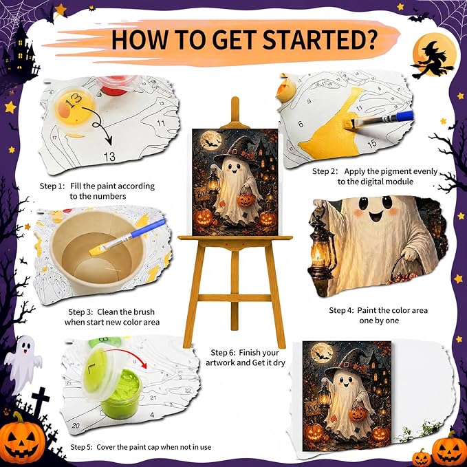 SUJINMEI Ghost Paint by Numbers Kit for Adults Without Frame 16X20 inch | Halloween Adult Paint by Number Kits on Canvas, Halloween Painting by Numbers for Adults, Acrylic Paints for Home Wall Decor