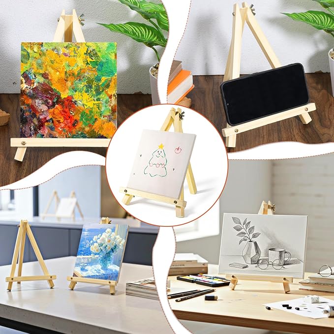 12 Pack 9 Inch Wood Easels, Tabletop Easels for Painting, Small Portable Canvas Holder, Tripod Painting Easel, Paintings Party Easel for Art Crafts Photo Picture Sign Display