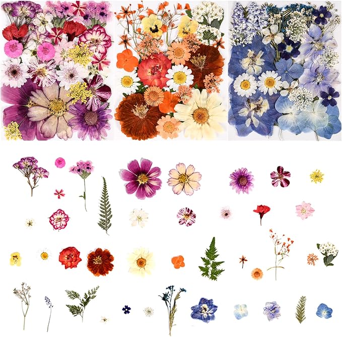 110+ Pcs Dried Pressed Flowers for Resin Crafts Colorful-C | real dry flowers and Leaves with Tweezers for resin molds DIY jewelry, scrapbooking, soap, candles, Nails Décor, Cards