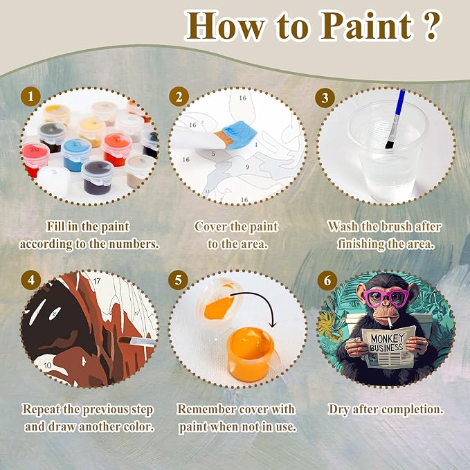 Paint by Numbers for Adults Monkey, Paint by Numbers Kit for Adults 16x20in