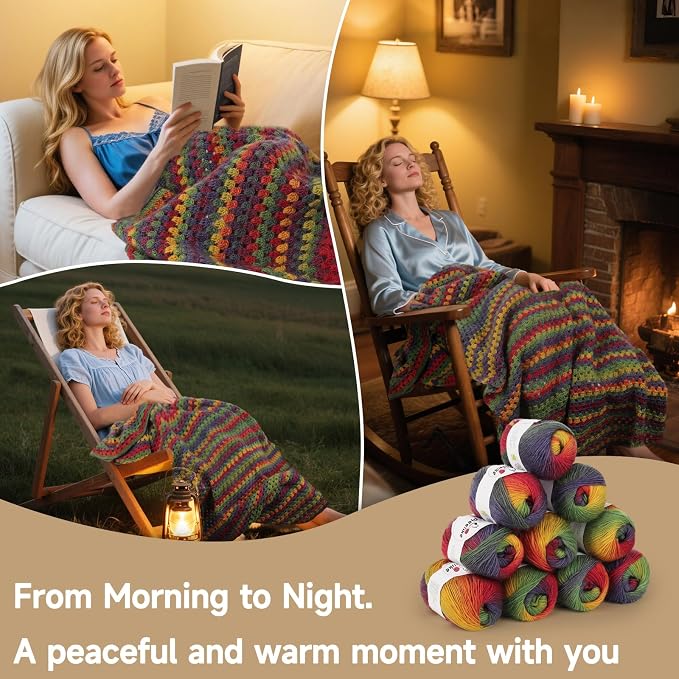 Aeelike Crochet Blanket Kit for Adults,Vedio Tutorial,Wool Yarn 10 Skeins